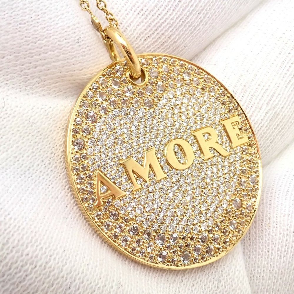 Pasquale Bruni 18k Yellow Gold Large Diamond + Sapphire Amore Pendant Necklace - Picture 9 of 12